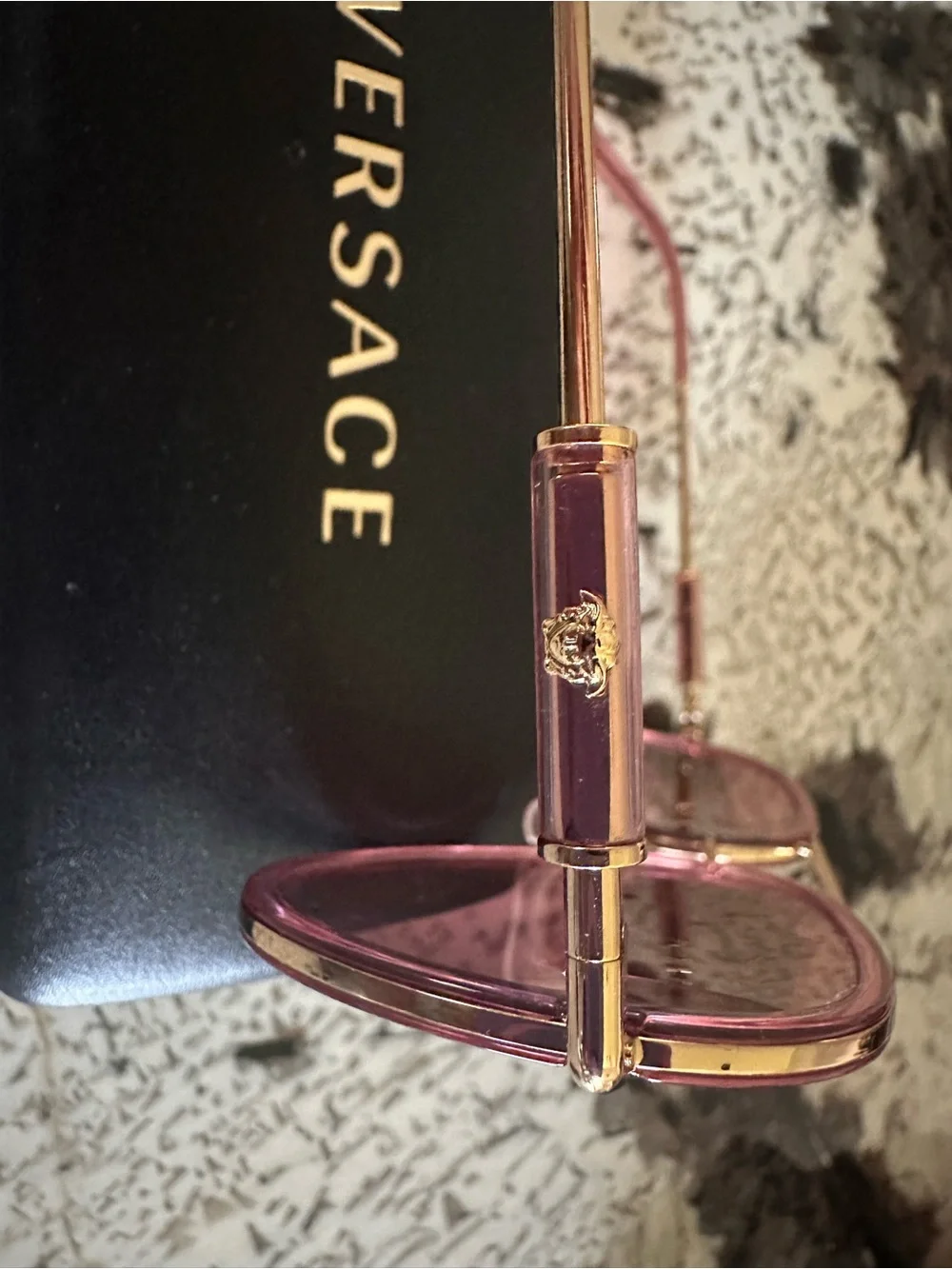 Versace Women Pink Aviator Sunglasses with Gold Frame
